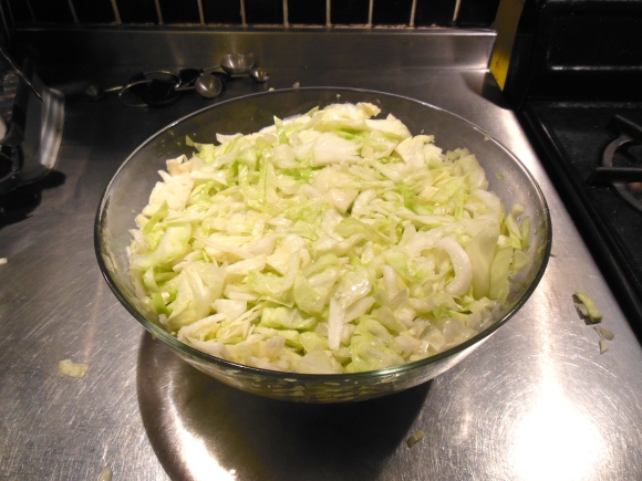 Salted cabbage after being packed into the bowl